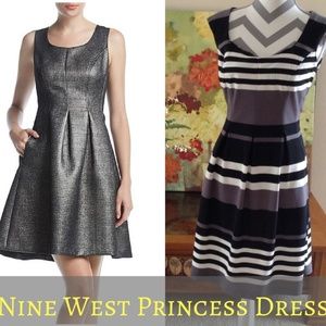 Nine West Princess Dress Striped Sleeveless Pleat